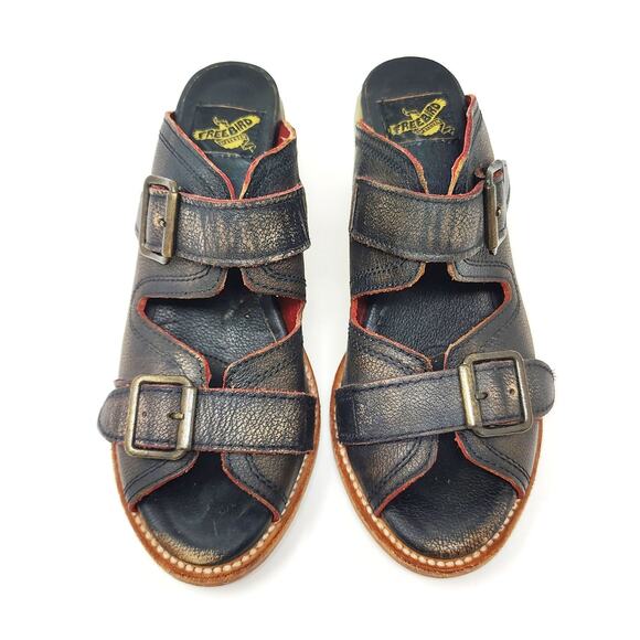 Freebird by Steven Womens 7 Caprice Distressed Block Heel Sandals Leather Black - Picture 6 of 8